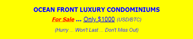 Ocean Front Luxury Condominiums For Sale ... Only $1000 (USD/BTC)